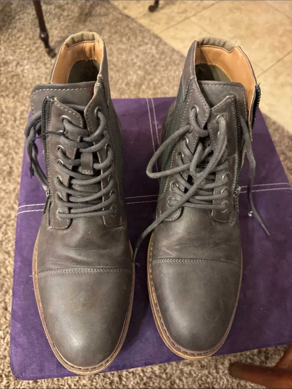 Men's Dark Gray Sonoma Leather Lace-Up Boots Sz 10 M